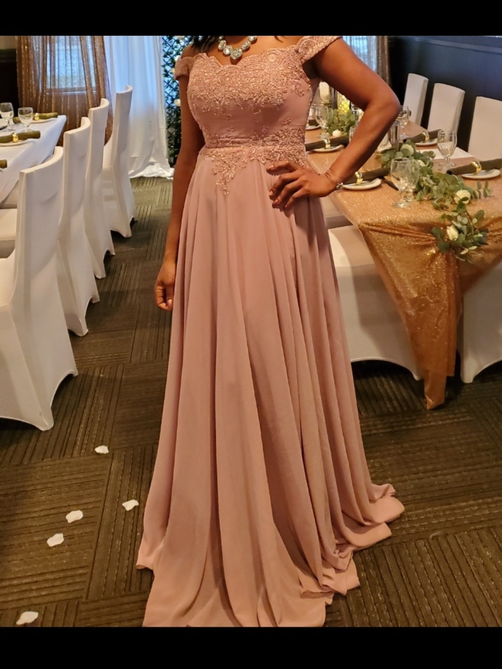 Cinderella Divine Elegant Dusty Rose Lace Bodice Evening Gown